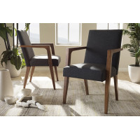 Baxton Studio BBT5267-Dark Grey-Chair Andrea Mid-Century Modern Dark Grey Upholstered Wooden Armchair (Set of 2)